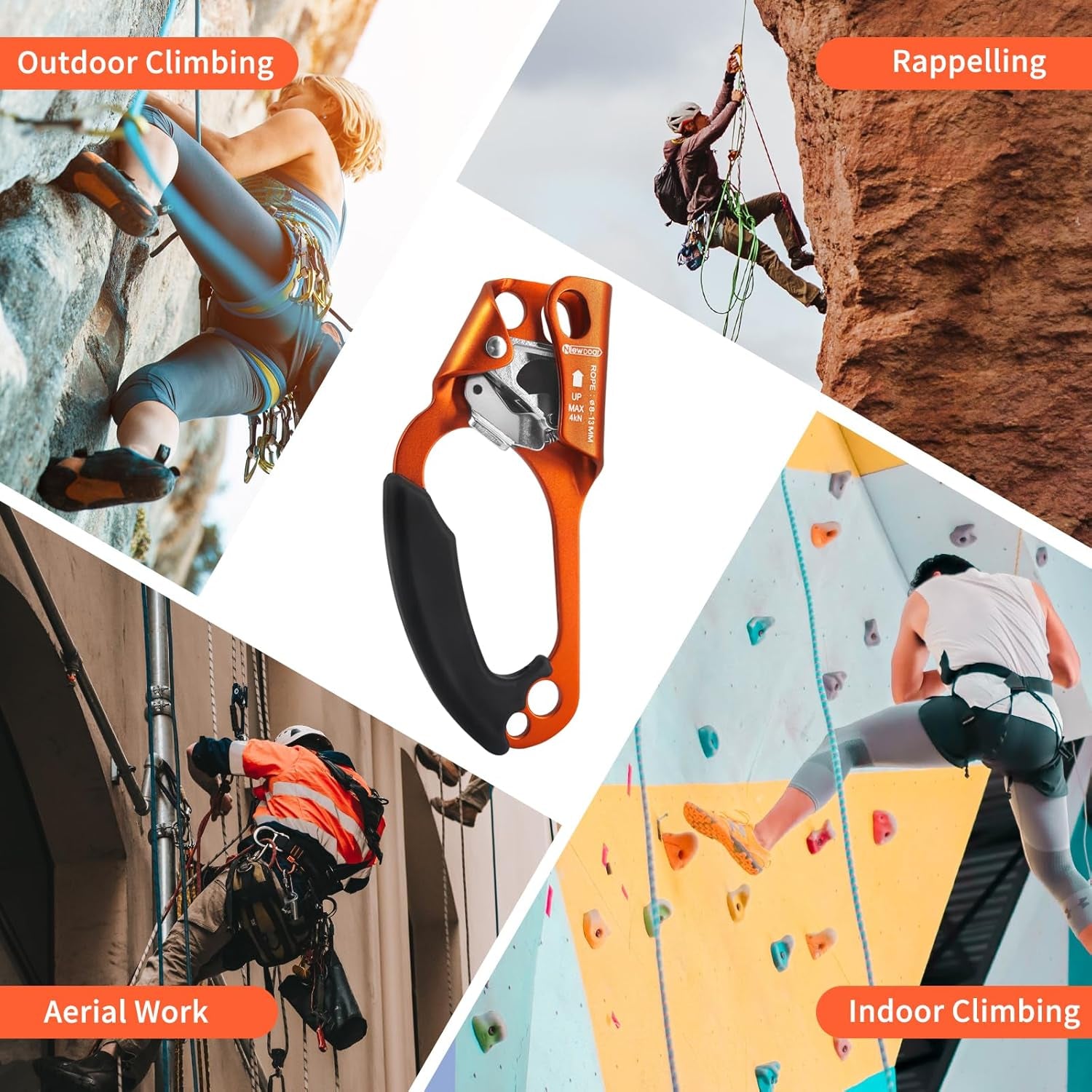UIAA & CE Certified Hand Ascender Rock Climbing Tree Arborist Rappelling Gear Equipment Rope Clamp for 8~13MM Rope