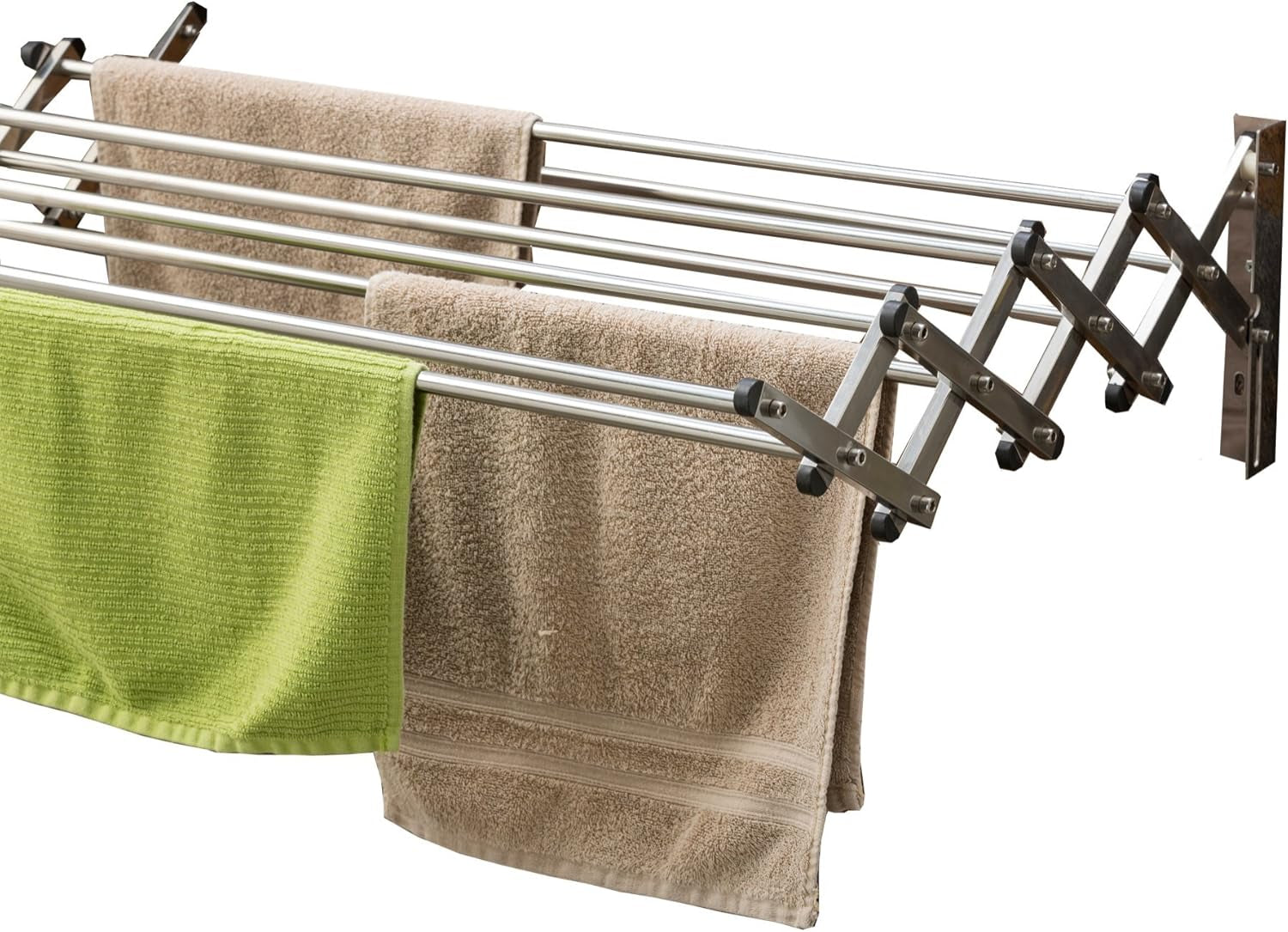 Racks Stainless Steel Wall Mounted Collapsible Laundry Clothes Drying Rack 60 Pound Capacity 22.5 Linear Ft