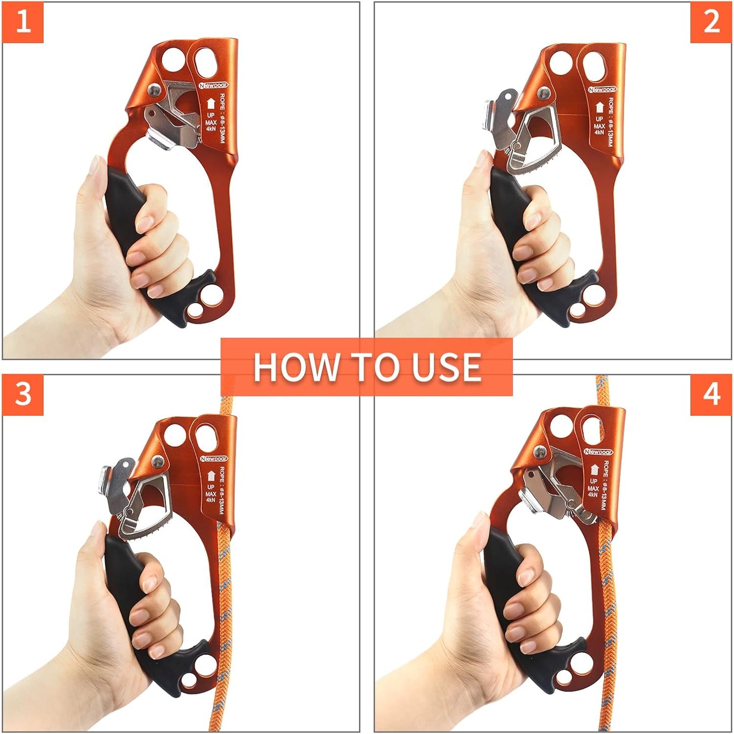 UIAA & CE Certified Hand Ascender Rock Climbing Tree Arborist Rappelling Gear Equipment Rope Clamp for 8~13MM Rope