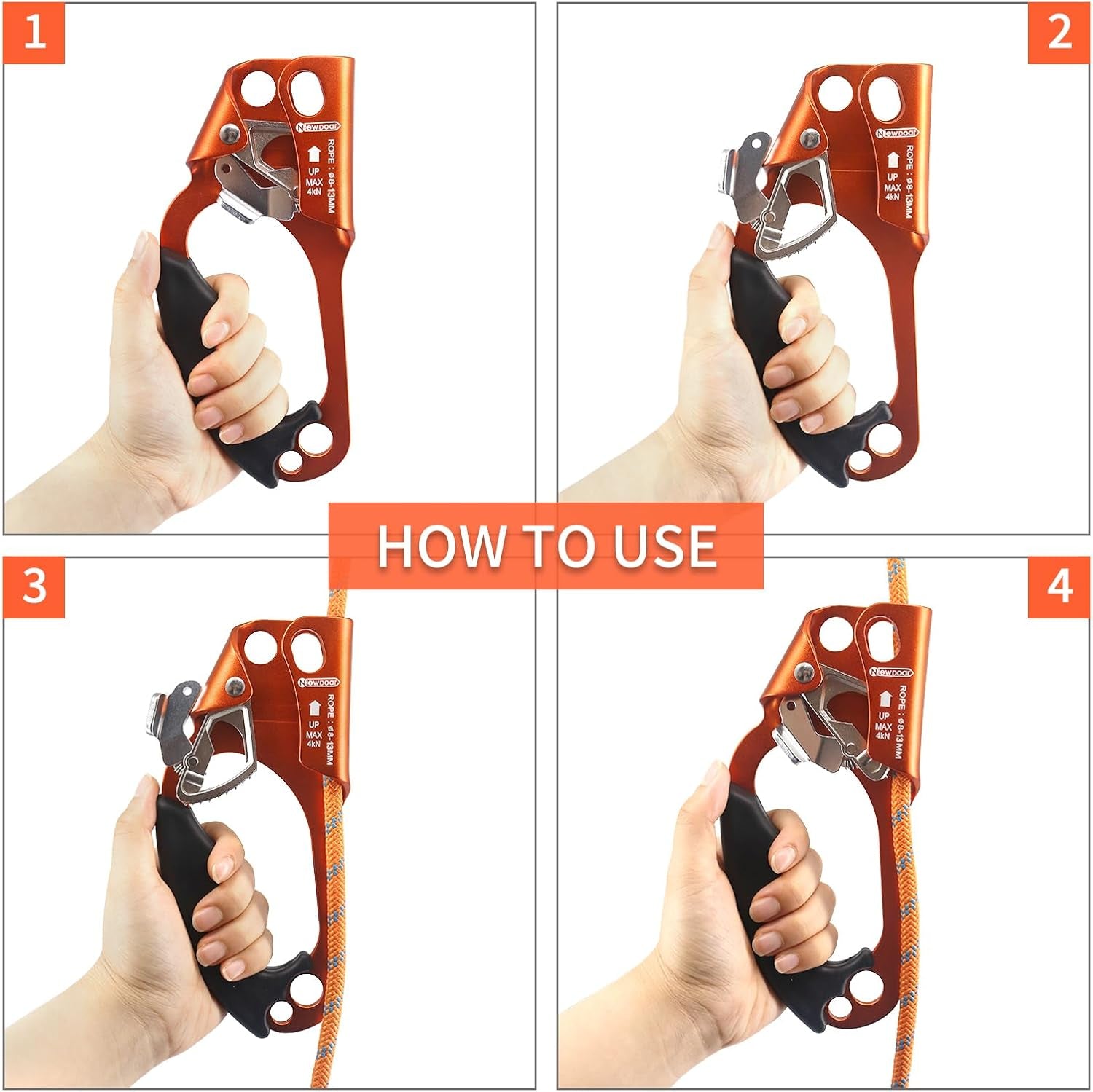 UIAA & CE Certified Hand Ascender Rock Climbing Tree Arborist Rappelling Gear Equipment Rope Clamp for 8~13MM Rope
