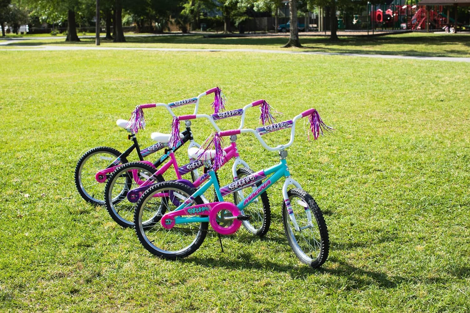 Magna Sapphire Bike - Sturdy Steel Frame, Front and Rear Hand Brakes, Adjustable Seat, Kickstand - Ideal for Ages 6-10, Perfect for Outdoor Riding