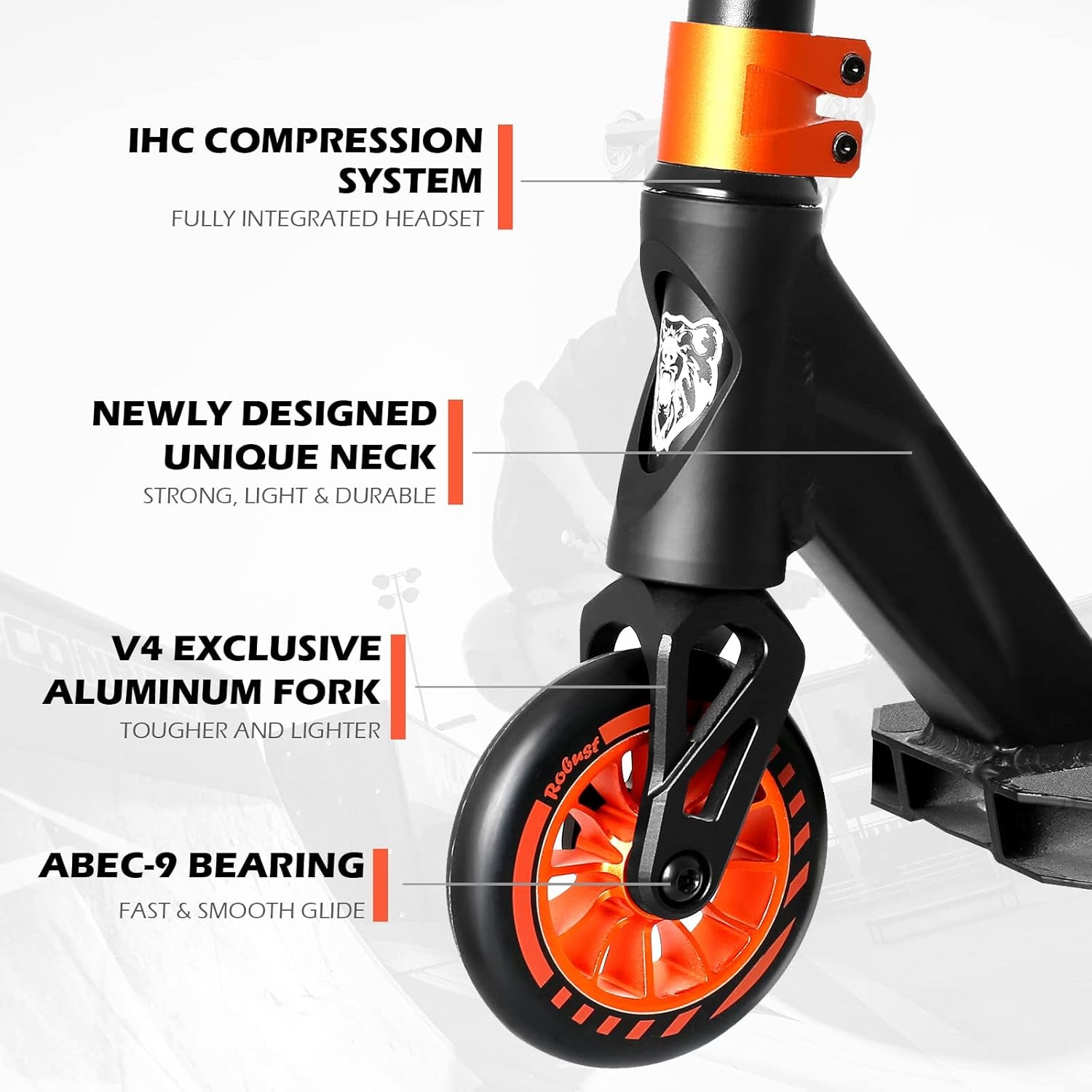 K1 Pro Scooters - Stunt Scooter | Trick Scooter - Intermediate and Beginner Freestyle Scooter for Kids 8 Years and Up,Teens and Adults -Quality Kick Pro Scooter for Boys and Girls (V4-Orange)