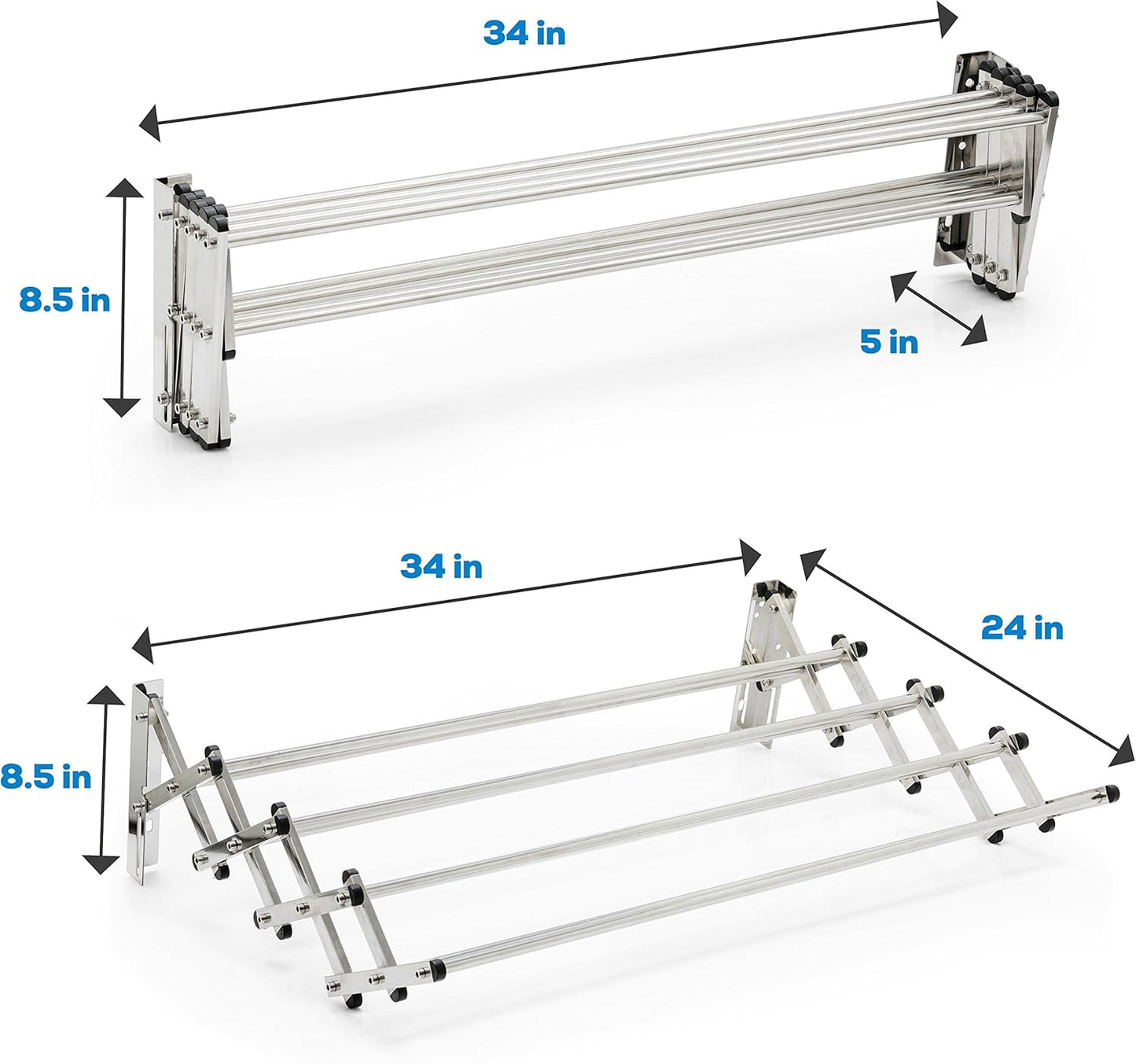 Racks Stainless Steel Wall Mounted Collapsible Laundry Clothes Drying Rack 60 Pound Capacity 22.5 Linear Ft