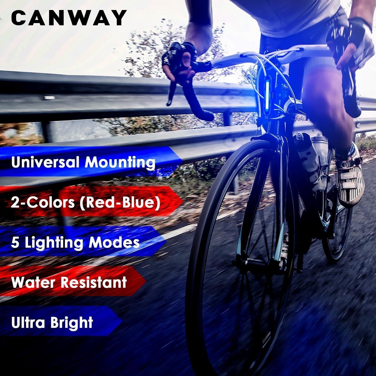 Bicycle Rear Light Red/Blue, Bike Tail Light Rechargeable 168 Lumens Bike Tail Light Battery USB C 500Mah 5 Modes Waterproof Safety for Road Mountain Night Riding