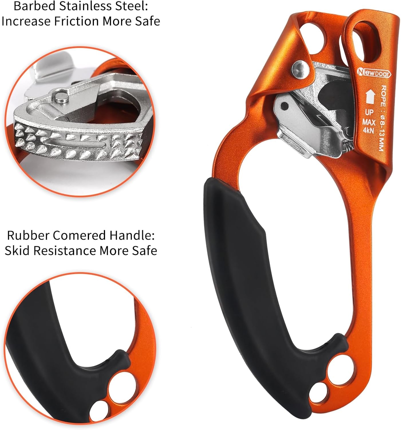 UIAA & CE Certified Hand Ascender Rock Climbing Tree Arborist Rappelling Gear Equipment Rope Clamp for 8~13MM Rope