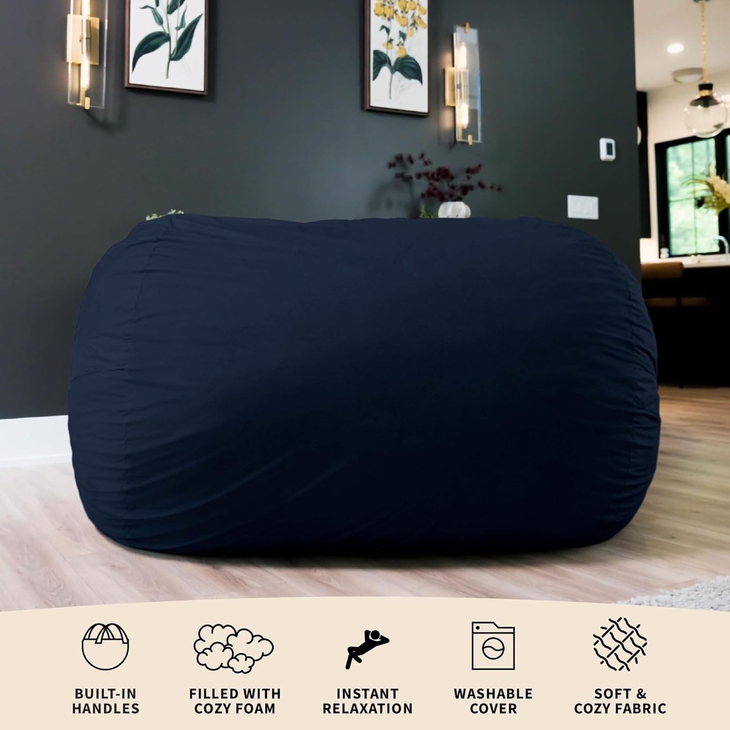Fuf XL Foam Filled Bean Bag Chair with Removable Cover, Cobalt Lenox, Durable Woven Polyester, 5 Feet Giant