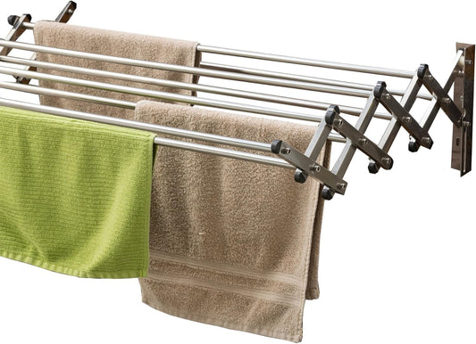 Racks Stainless Steel Wall Mounted Collapsible Laundry Clothes Drying Rack 60 Pound Capacity 22.5 Linear Ft