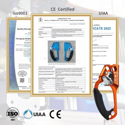 UIAA & CE Certified Hand Ascender Rock Climbing Tree Arborist Rappelling Gear Equipment Rope Clamp for 8~13MM Rope
