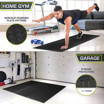 Puzzle Exercise Mat ½ In, EVA Interlocking Foam Floor Tiles for Home Gym, Mat for Home Workout Equipment, Floor Padding for Kids, Black, 24 in X 24 in X ½ In, 24 Sq Ft - 6 Tiles