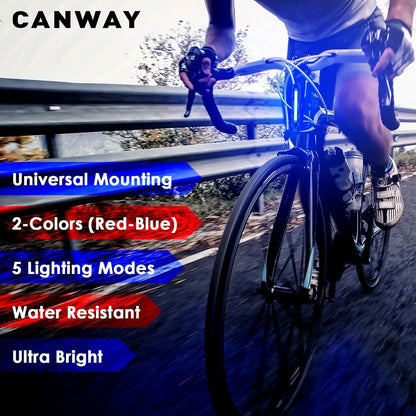 Bicycle Rear Light Red/Blue, Bike Tail Light Rechargeable 168 Lumens Bike Tail Light Battery USB C 500Mah 5 Modes Waterproof Safety for Road Mountain Night Riding